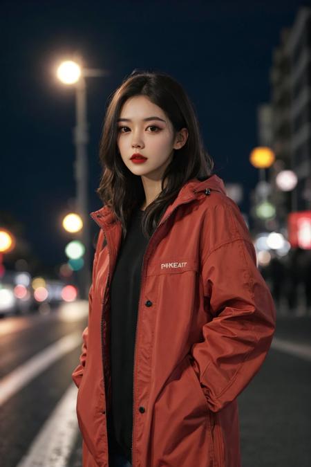 01293-3107565070-, a woman standing on the side of a road at night, 1girl, long .jpeg